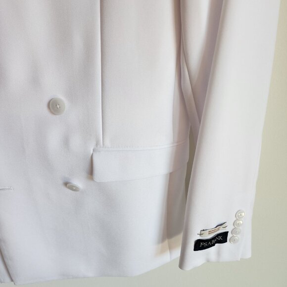 36R White Double Breasted Suit Jacket New Mens Jos A Bank Polyester Peak Lapel - Picture 10 of 17